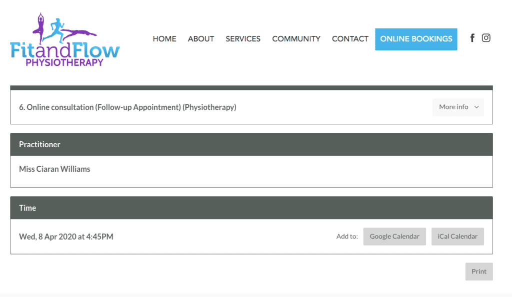 Fit and Flow Physio Appointment Planner Receipt